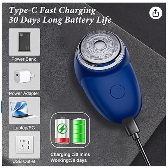 Electric Shaver with LED Display, Upgrade Curved Blade Net, Portable, Blue - Picture 6 of 7